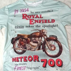 Blue Short Sleeve Tee with Vintage Motorcycle Design